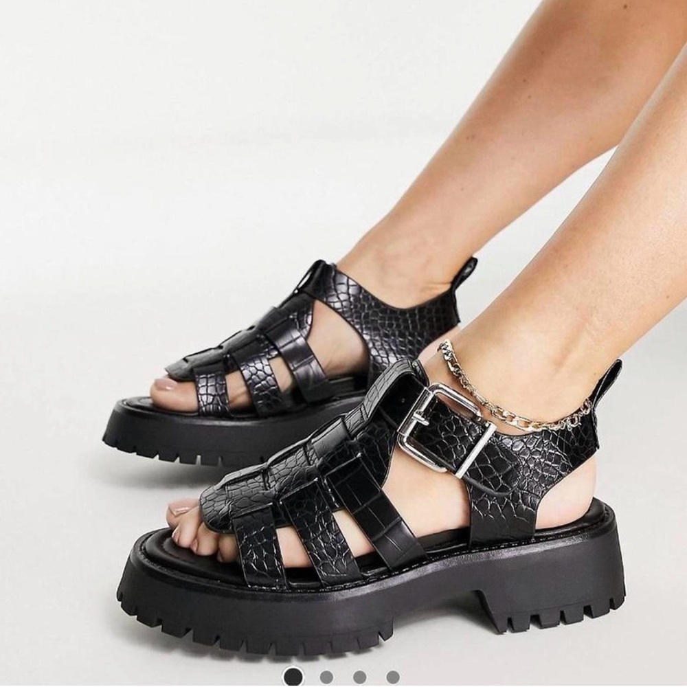 ASOS Black Croc-Effect Chunky Fisherman Sandals with Buckle